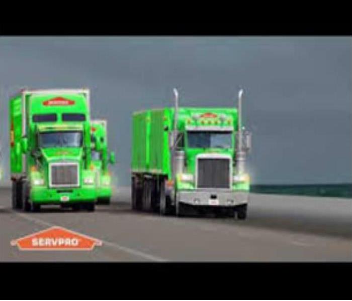 SERVPRO's large loss semi trucks and trailers hauling equipment interstate